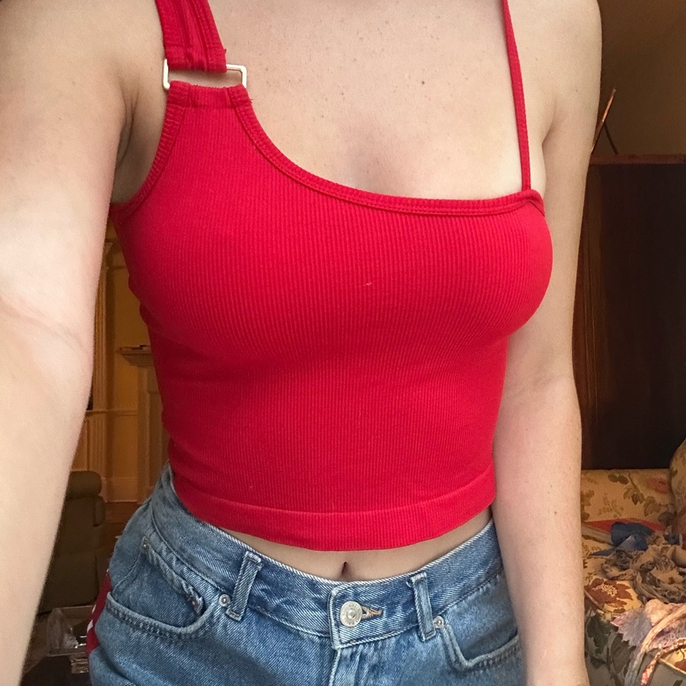 Red Ribbed Women's Top